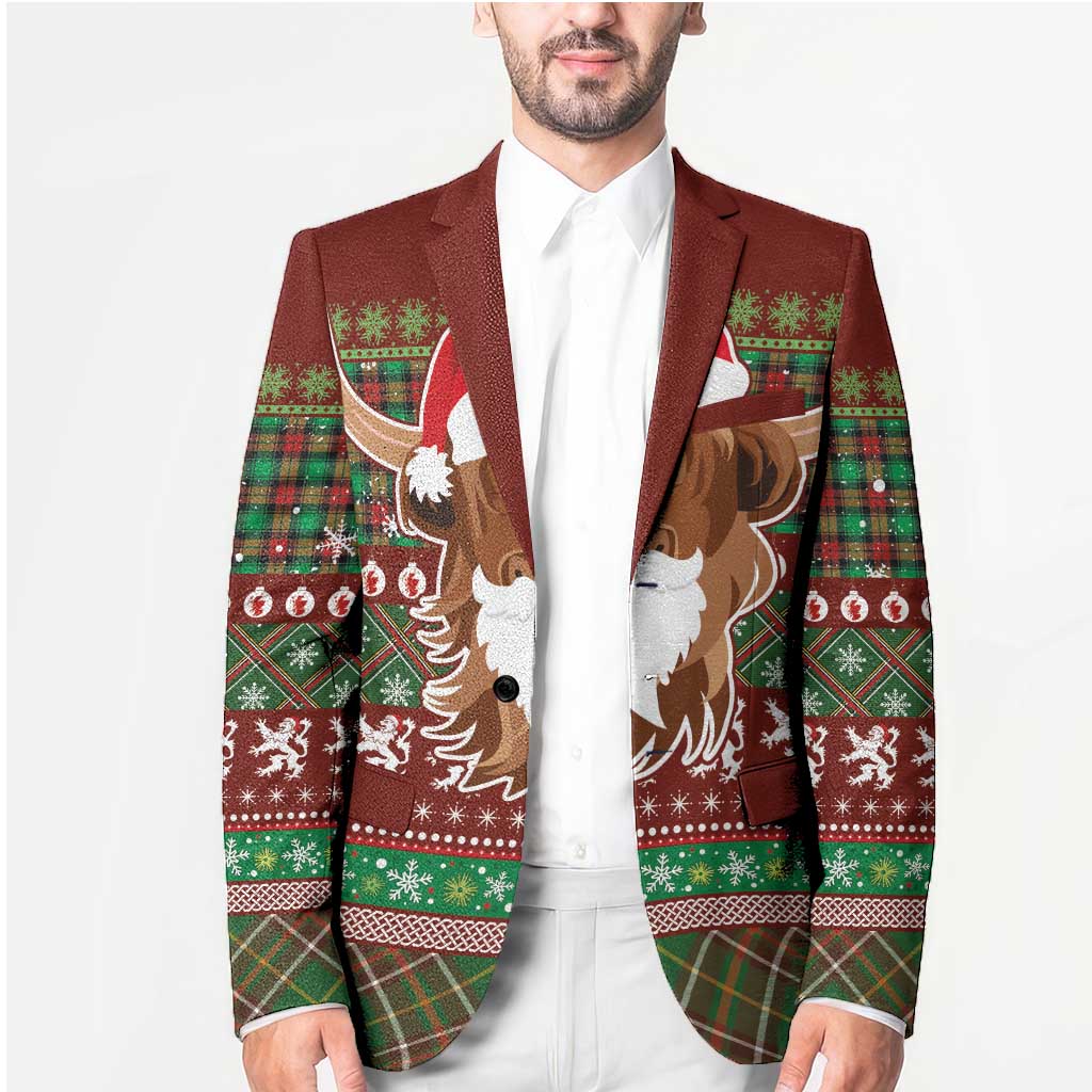 Scottish Christmas Blazer Highland Cattle-Xmas Tartan Stripes Style Red Color - Wonder Print Shop