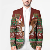 Scottish Christmas Blazer Highland Cattle-Xmas Tartan Stripes Style Red Color - Wonder Print Shop