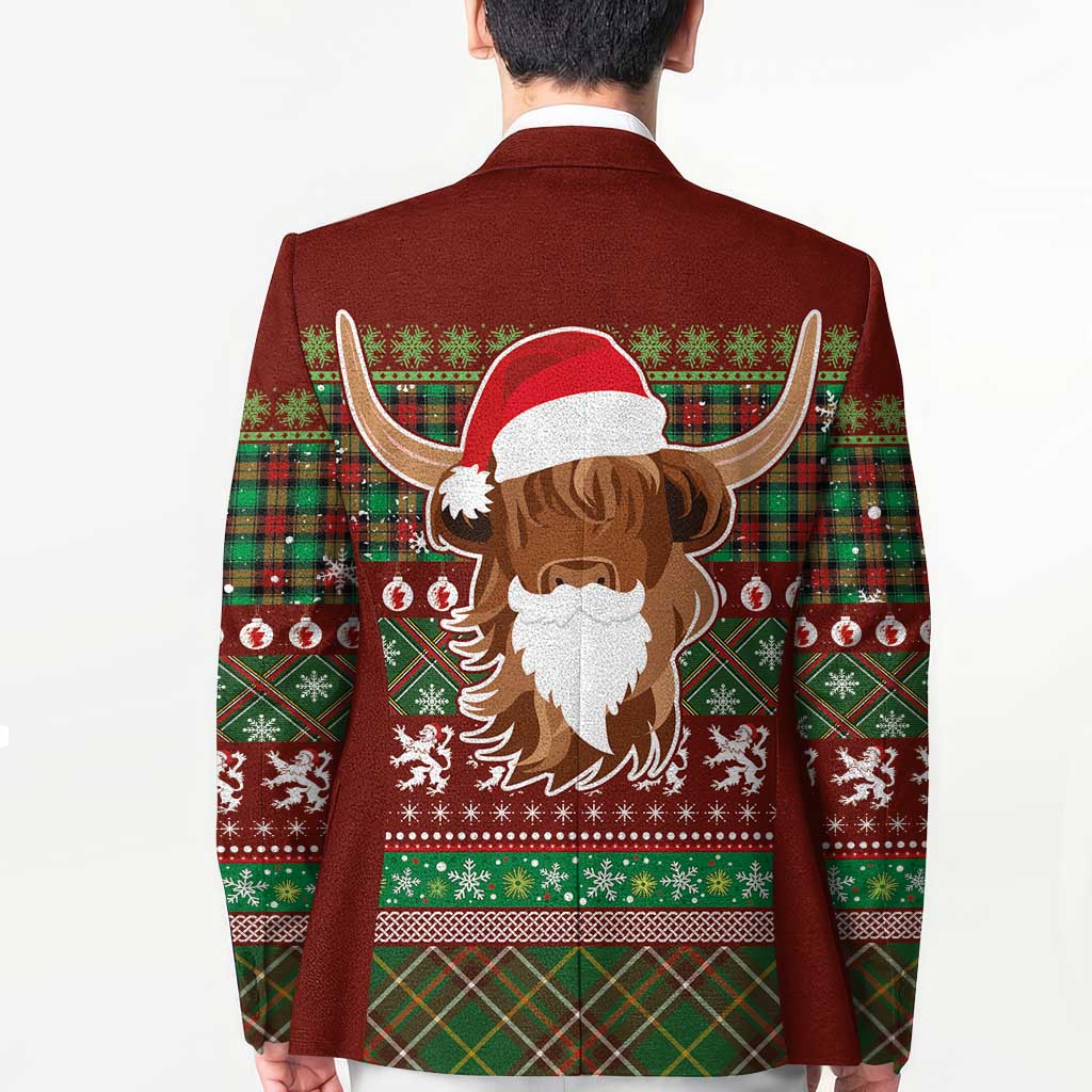 Scottish Christmas Blazer Highland Cattle-Xmas Tartan Stripes Style Red Color - Wonder Print Shop