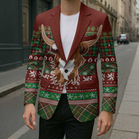Scottish Christmas Blazer Highland Cattle-Xmas Tartan Stripes Style Red Color - Wonder Print Shop