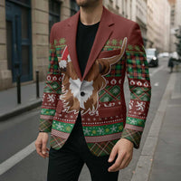 Scottish Christmas Blazer Highland Cattle-Xmas Tartan Stripes Style Red Color - Wonder Print Shop