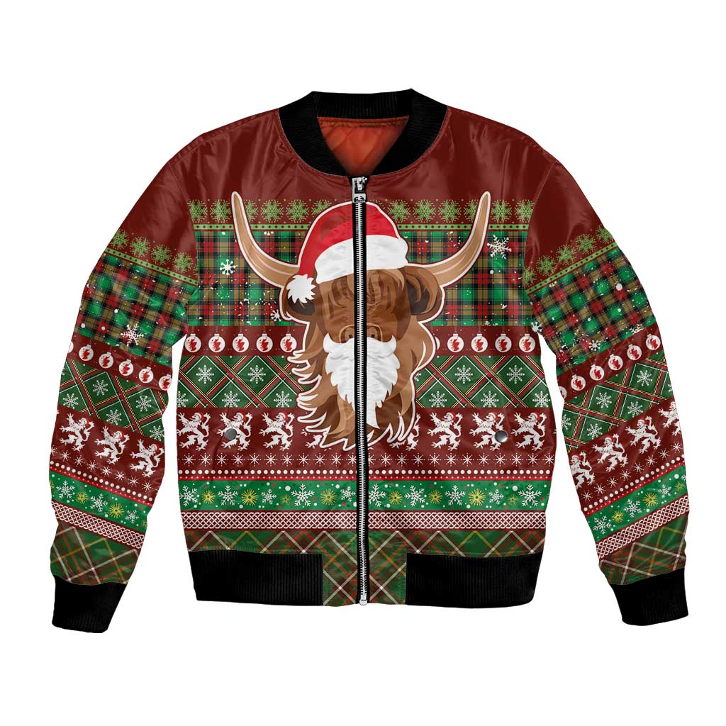Scottish Christmas Bomber Jacket Highland Cattle-Xmas Tartan Stripes Style Red Color - Wonder Print Shop