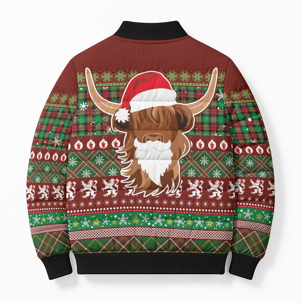 Scottish Christmas Bomber Puffer Jacket Highland Cattle-Xmas Tartan Stripes Style Red Color - Wonder Print Shop