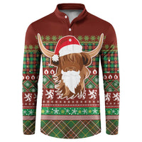 Scottish Christmas Button Sweatshirt Highland Cattle-Xmas Tartan Stripes Style Red Color - Wonder Print Shop