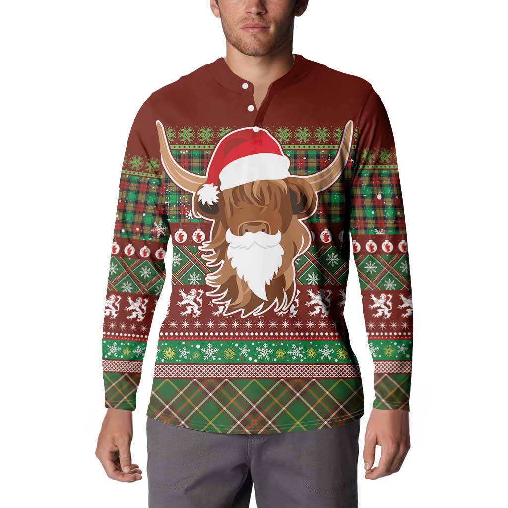 Scottish Christmas Button Sweatshirt Highland Cattle-Xmas Tartan Stripes Style Red Color - Wonder Print Shop