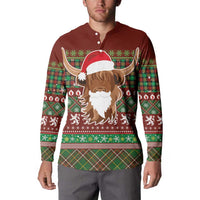 Scottish Christmas Button Sweatshirt Highland Cattle-Xmas Tartan Stripes Style Red Color - Wonder Print Shop