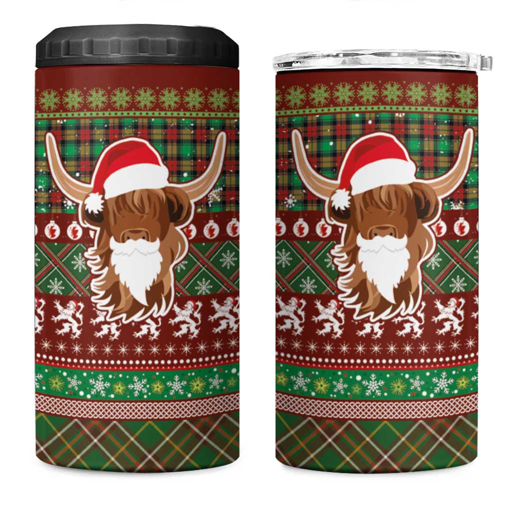 Scottish Christmas 4 in 1 Can Cooler Tumbler Highland Cattle-Xmas Tartan Stripes Style Red Color - Wonder Print Shop