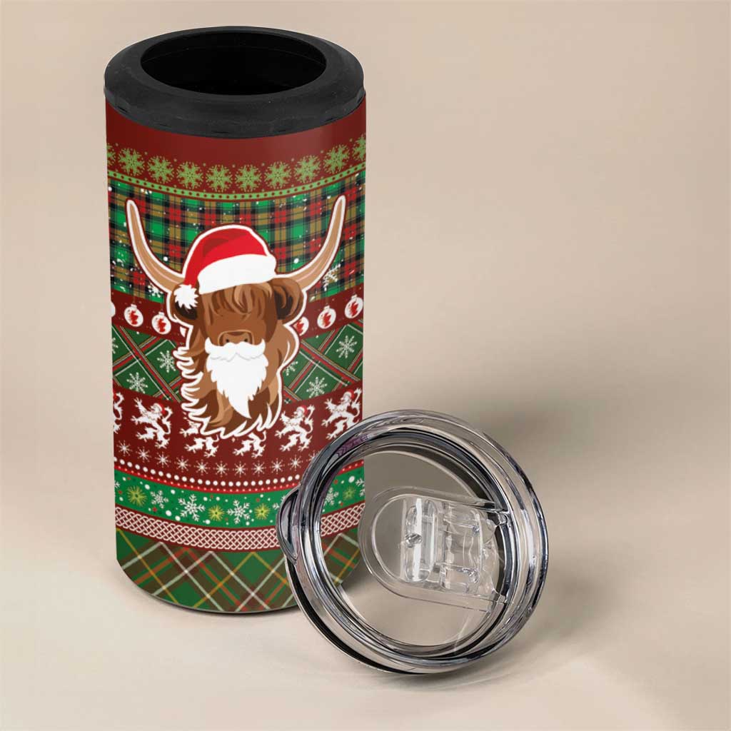 Scottish Christmas 4 in 1 Can Cooler Tumbler Highland Cattle-Xmas Tartan Stripes Style Red Color - Wonder Print Shop