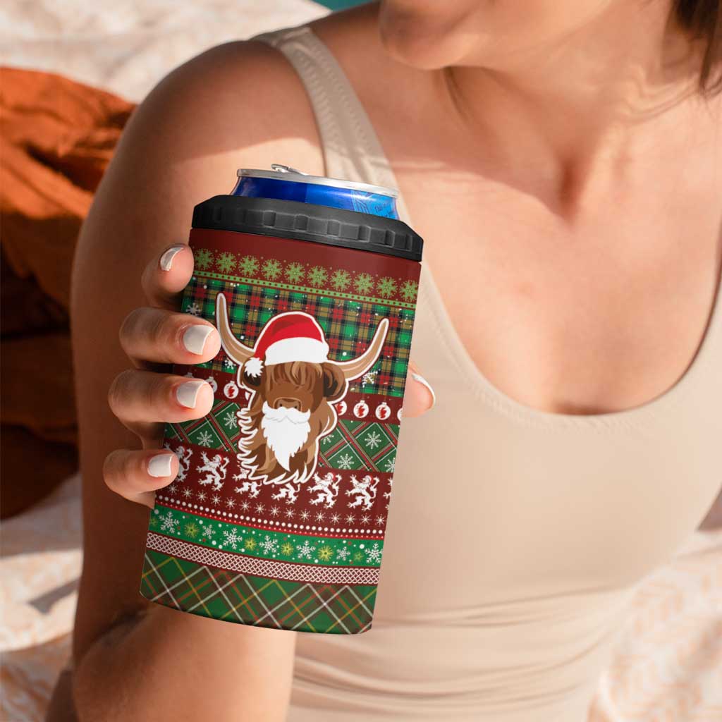 Scottish Christmas 4 in 1 Can Cooler Tumbler Highland Cattle-Xmas Tartan Stripes Style Red Color - Wonder Print Shop