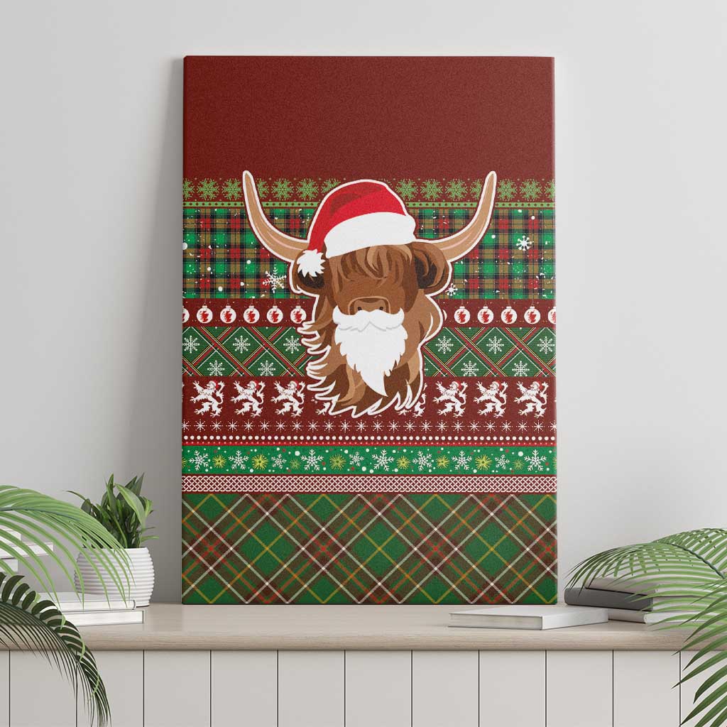 Scottish Christmas Canvas Wall Art Highland Cattle-Xmas Tartan Stripes Style Red Color - Wonder Print Shop