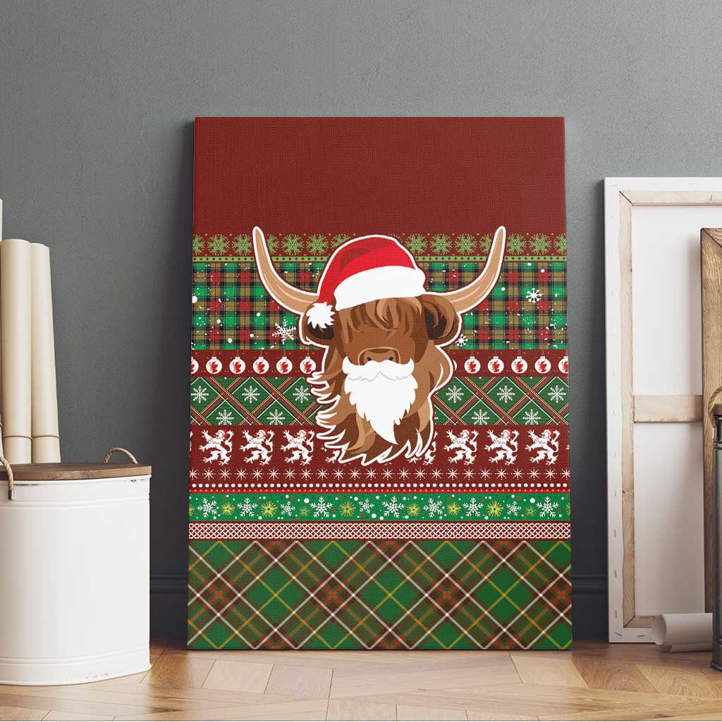 Scottish Christmas Canvas Wall Art Highland Cattle-Xmas Tartan Stripes Style Red Color - Wonder Print Shop