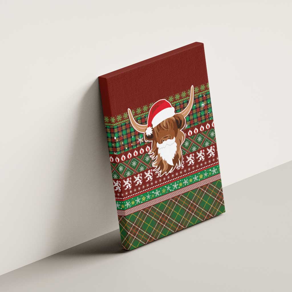 Scottish Christmas Canvas Wall Art Highland Cattle-Xmas Tartan Stripes Style Red Color - Wonder Print Shop