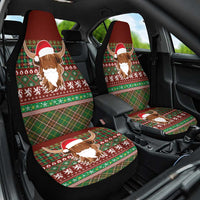 Scottish Christmas Car Seat Cover Highland Cattle-Xmas Tartan Stripes Style Red Color - Wonder Print Shop