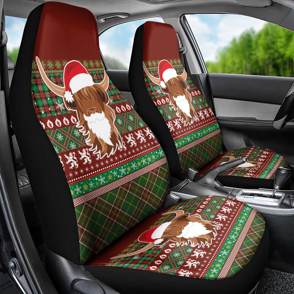 Scottish Christmas Car Seat Cover Highland Cattle-Xmas Tartan Stripes Style Red Color - Wonder Print Shop