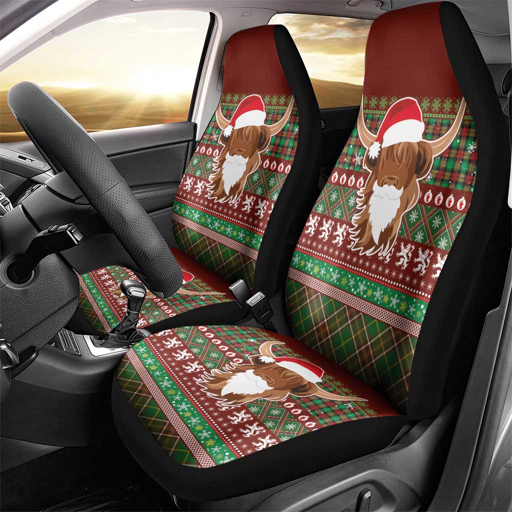 Scottish Christmas Car Seat Cover Highland Cattle-Xmas Tartan Stripes Style Red Color - Wonder Print Shop