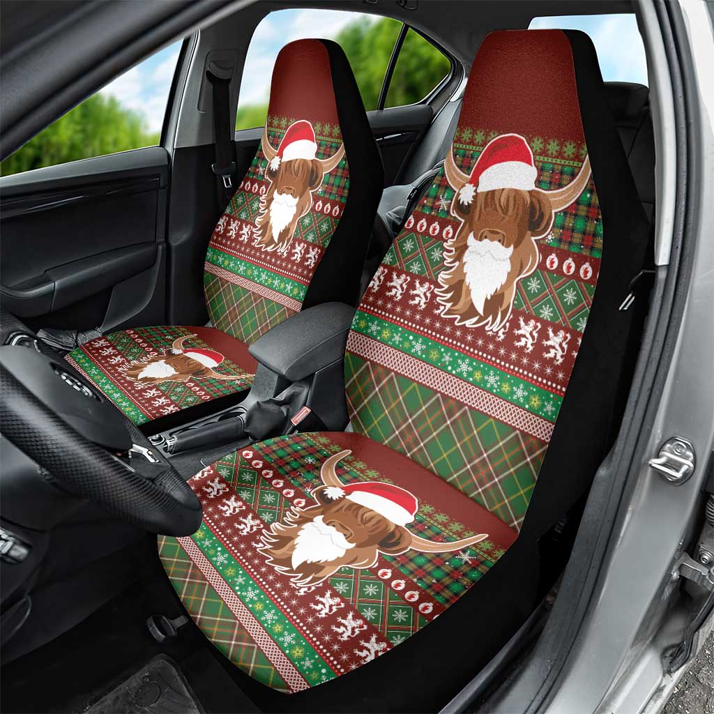 Scottish Christmas Car Seat Cover Highland Cattle-Xmas Tartan Stripes Style Red Color - Wonder Print Shop