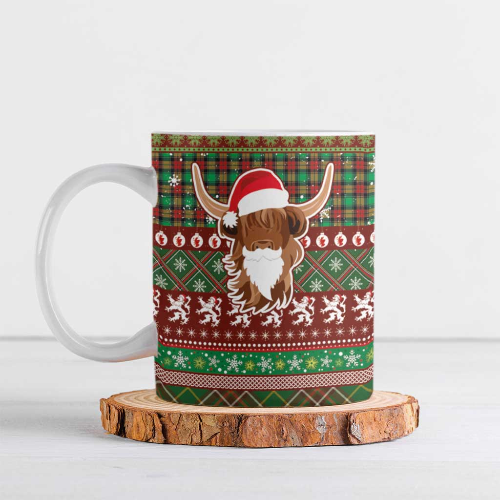 Scottish Christmas Ceramic Mug Highland Cattle-Xmas Tartan Stripes Style Red Color - Wonder Print Shop