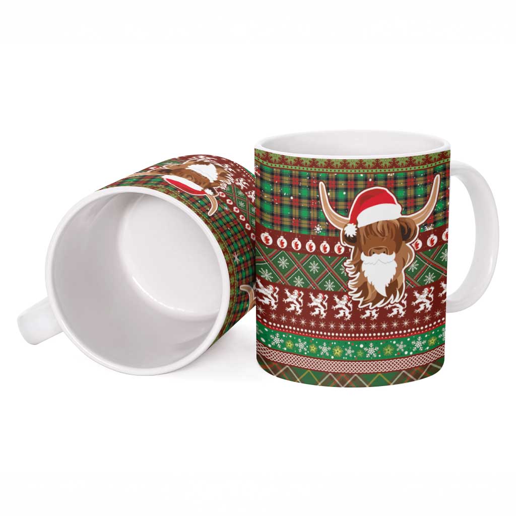 Scottish Christmas Ceramic Mug Highland Cattle-Xmas Tartan Stripes Style Red Color - Wonder Print Shop