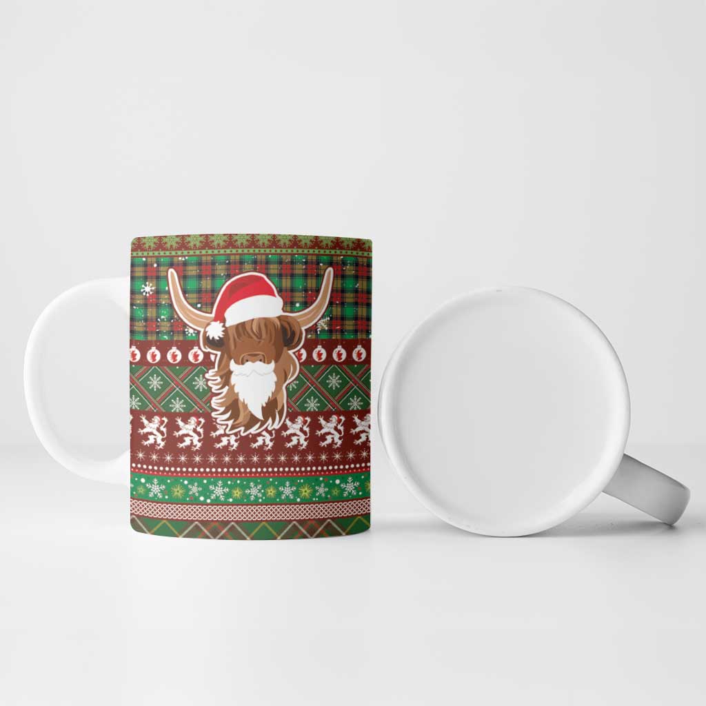 Scottish Christmas Ceramic Mug Highland Cattle-Xmas Tartan Stripes Style Red Color - Wonder Print Shop