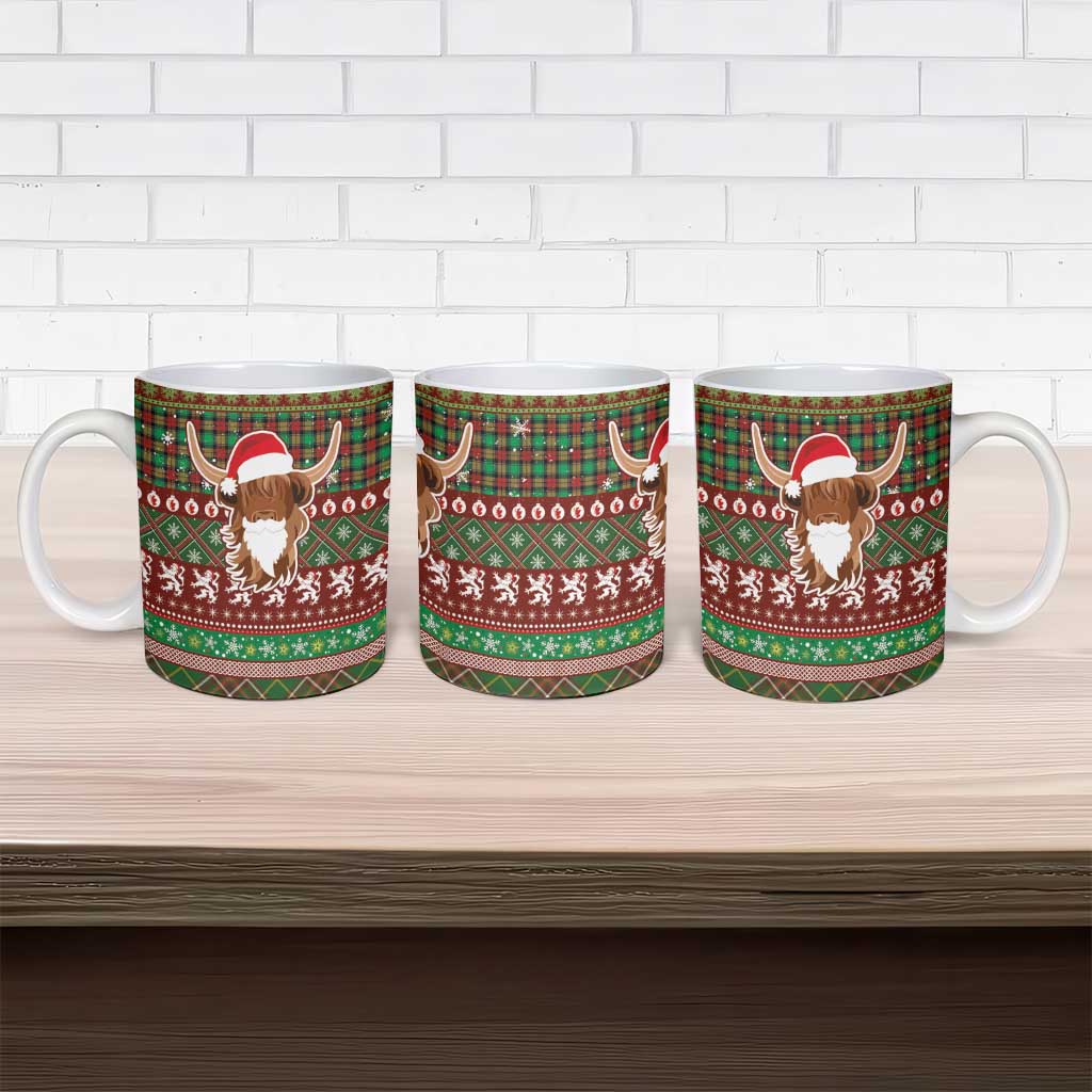 Scottish Christmas Ceramic Mug Highland Cattle-Xmas Tartan Stripes Style Red Color - Wonder Print Shop
