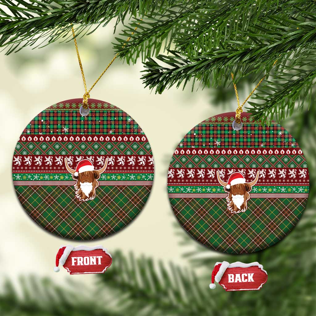 Scottish Christmas Ceramic Ornament Highland Cattle-Xmas Tartan Stripes Style Red Color - Wonder Print Shop