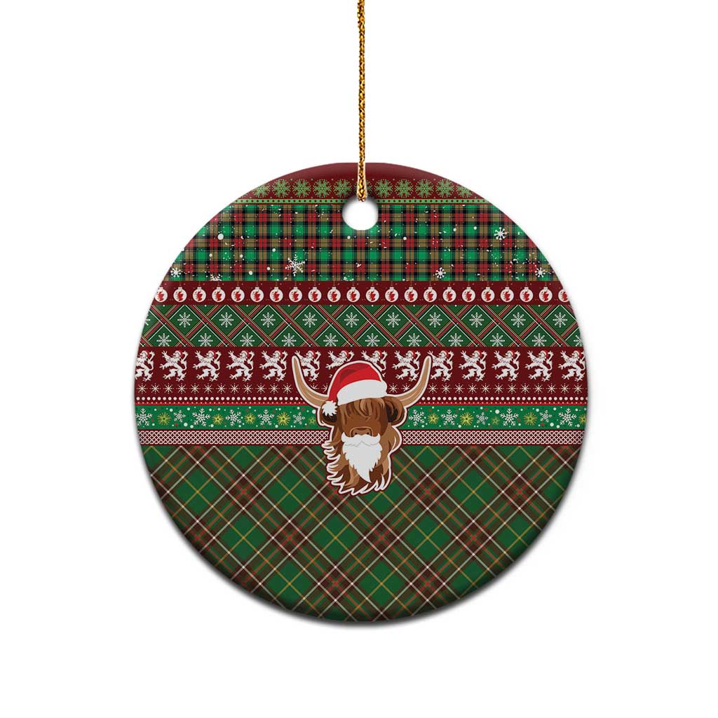 Scottish Christmas Ceramic Ornament Highland Cattle-Xmas Tartan Stripes Style Red Color - Wonder Print Shop