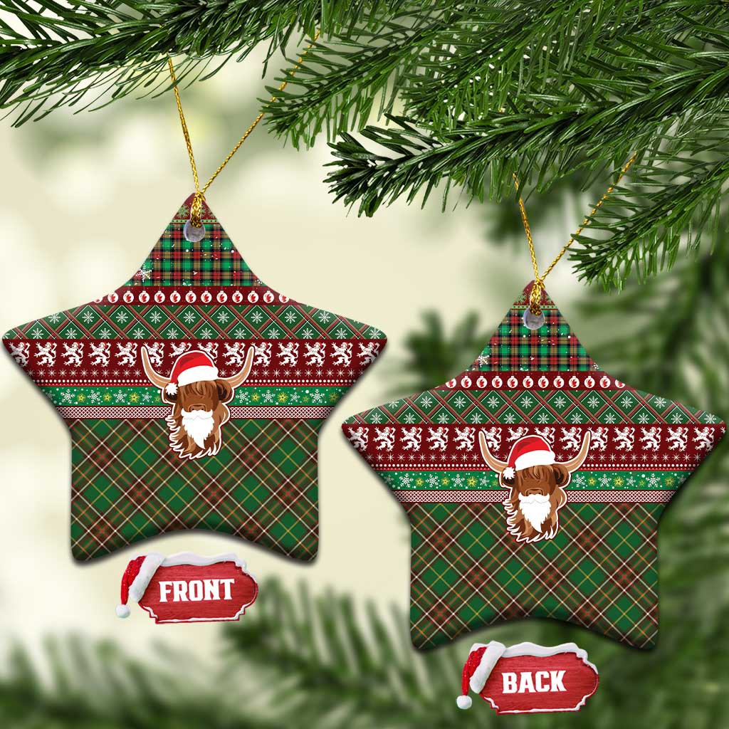 Scottish Christmas Ceramic Ornament Highland Cattle-Xmas Tartan Stripes Style Red Color - Wonder Print Shop