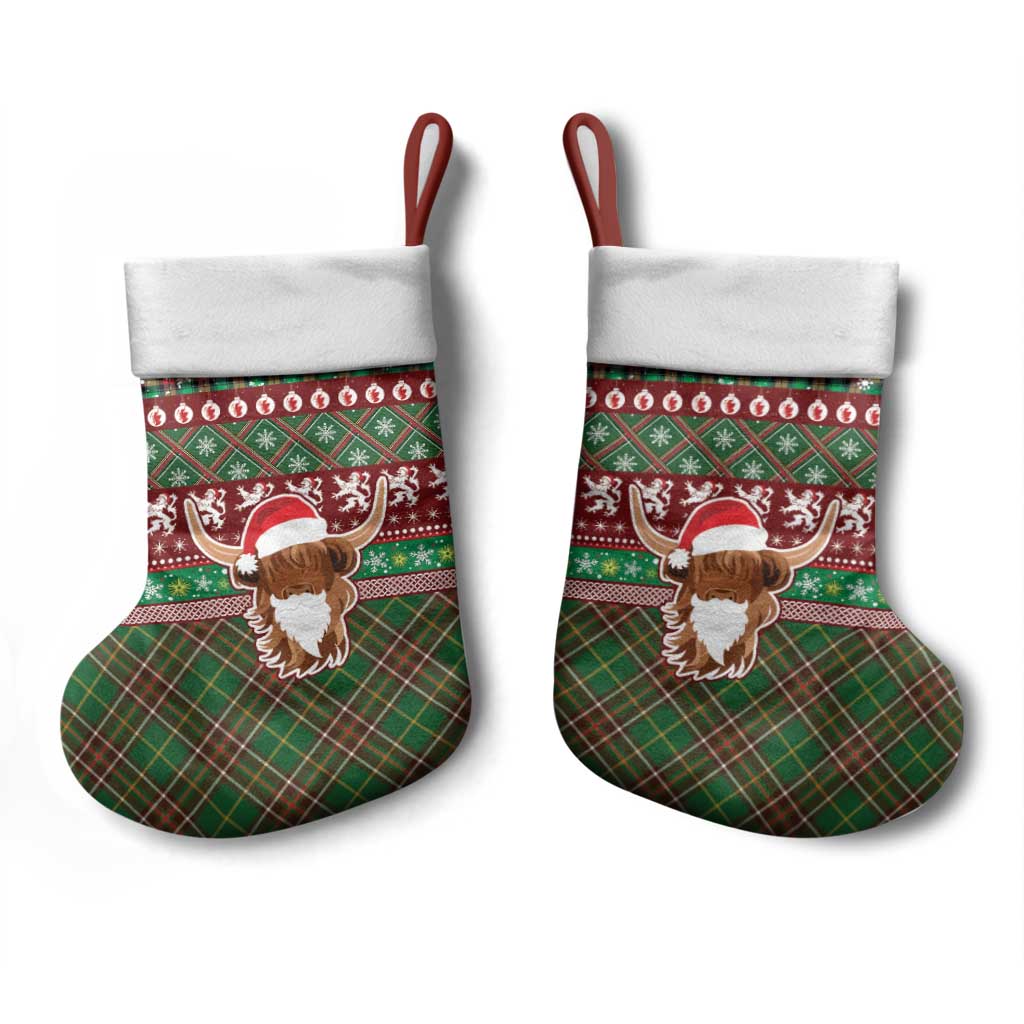 Scottish Christmas Stocking Highland Cattle-Xmas Tartan Stripes Style Red Color - Wonder Print Shop
