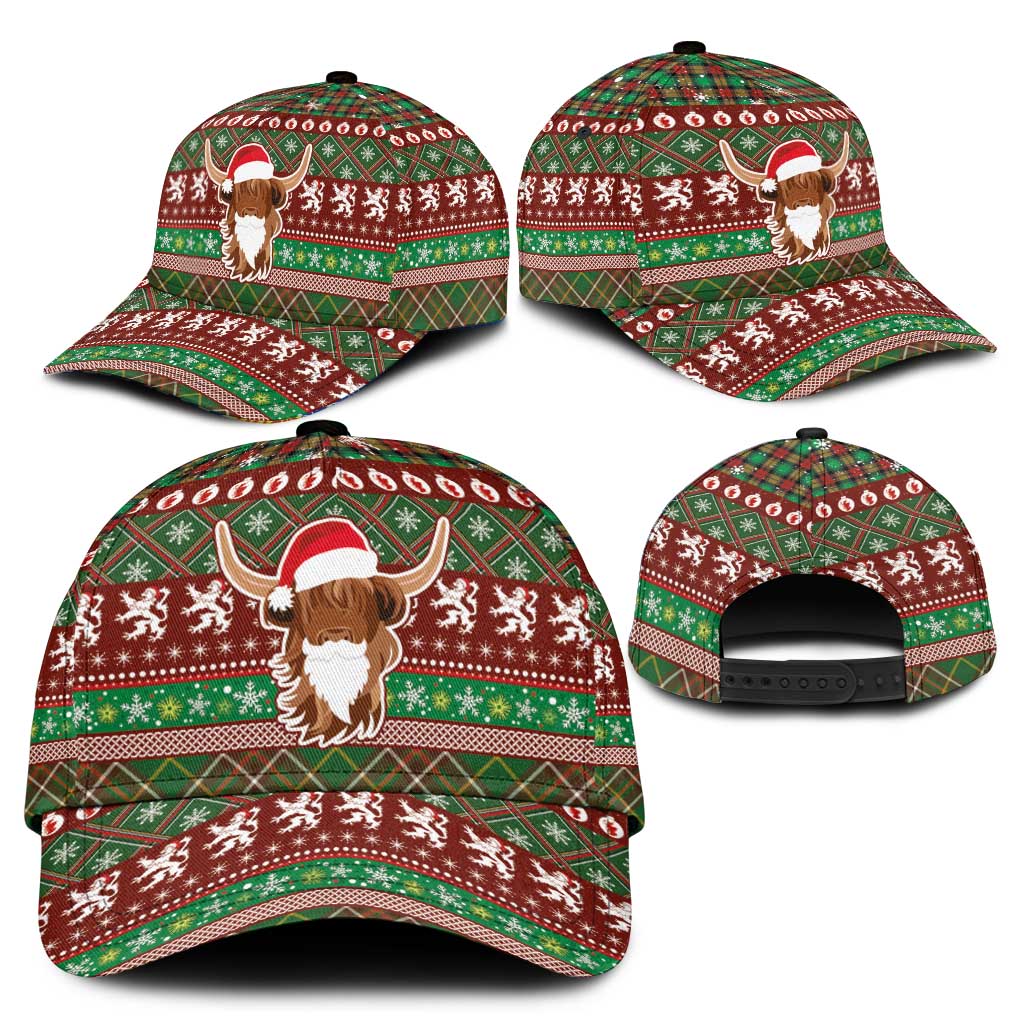 Scottish Christmas Classic Cap Highland Cattle-Xmas Tartan Stripes Style Red Color - Wonder Print Shop