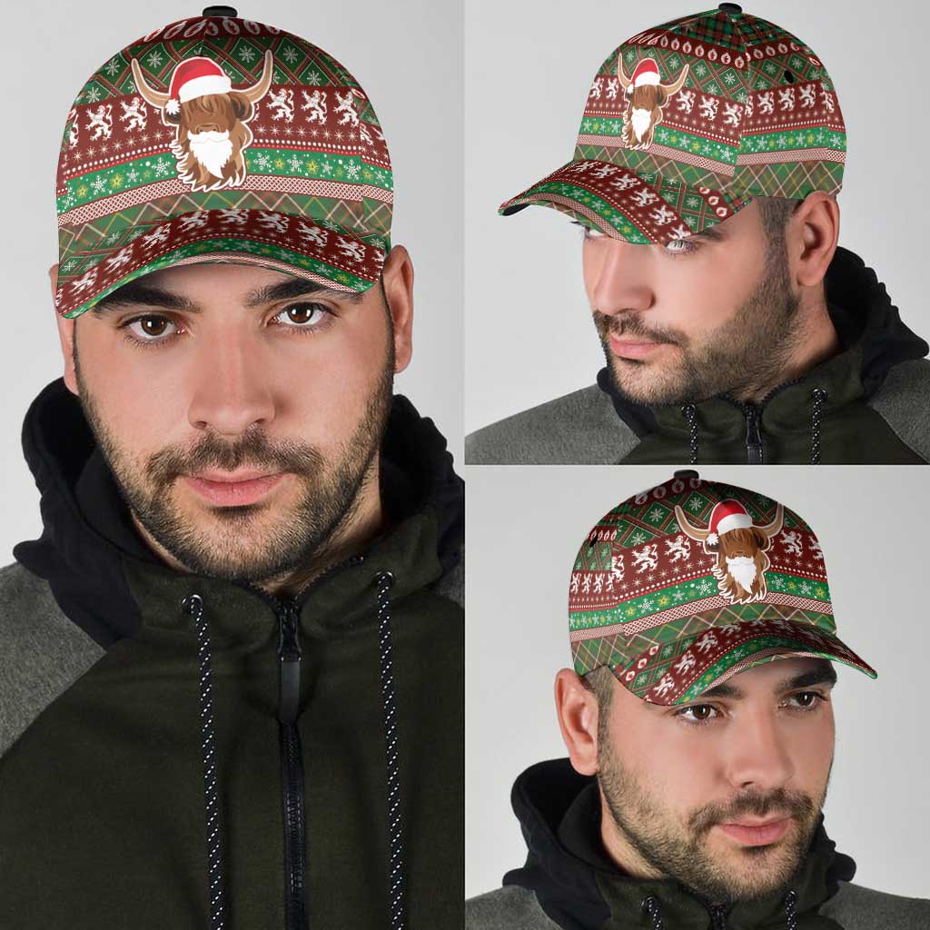 Scottish Christmas Classic Cap Highland Cattle-Xmas Tartan Stripes Style Red Color - Wonder Print Shop