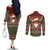 Scottish Christmas Couples Matching Off The Shoulder Long Sleeve Dress and Long Sleeve Button Shirt Highland Cattle-Xmas Tartan Stripes Style Red Color - Wonder Print Shop