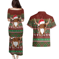 Scottish Christmas Couples Matching Puletasi and Hawaiian Shirt Highland Cattle-Xmas Tartan Stripes Style Red Color - Wonder Print Shop