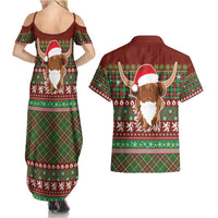 Scottish Christmas Couples Matching Summer Maxi Dress and Hawaiian Shirt Highland Cattle-Xmas Tartan Stripes Style Red Color - Wonder Print Shop
