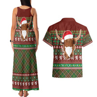 Scottish Christmas Couples Matching Tank Maxi Dress and Hawaiian Shirt Highland Cattle-Xmas Tartan Stripes Style Red Color - Wonder Print Shop
