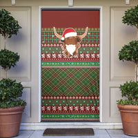 Scottish Christmas Door Cover Highland Cattle-Xmas Tartan Stripes Style Red Color - Wonder Print Shop