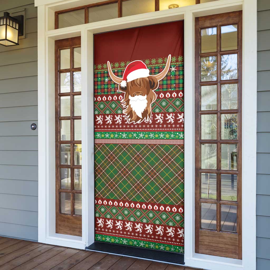 Scottish Christmas Door Cover Highland Cattle-Xmas Tartan Stripes Style Red Color - Wonder Print Shop