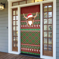 Scottish Christmas Door Cover Highland Cattle-Xmas Tartan Stripes Style Red Color - Wonder Print Shop