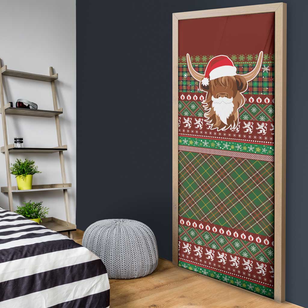 Scottish Christmas Door Cover Highland Cattle-Xmas Tartan Stripes Style Red Color - Wonder Print Shop