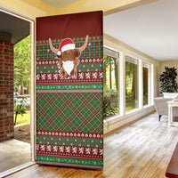 Scottish Christmas Door Cover Highland Cattle-Xmas Tartan Stripes Style Red Color - Wonder Print Shop