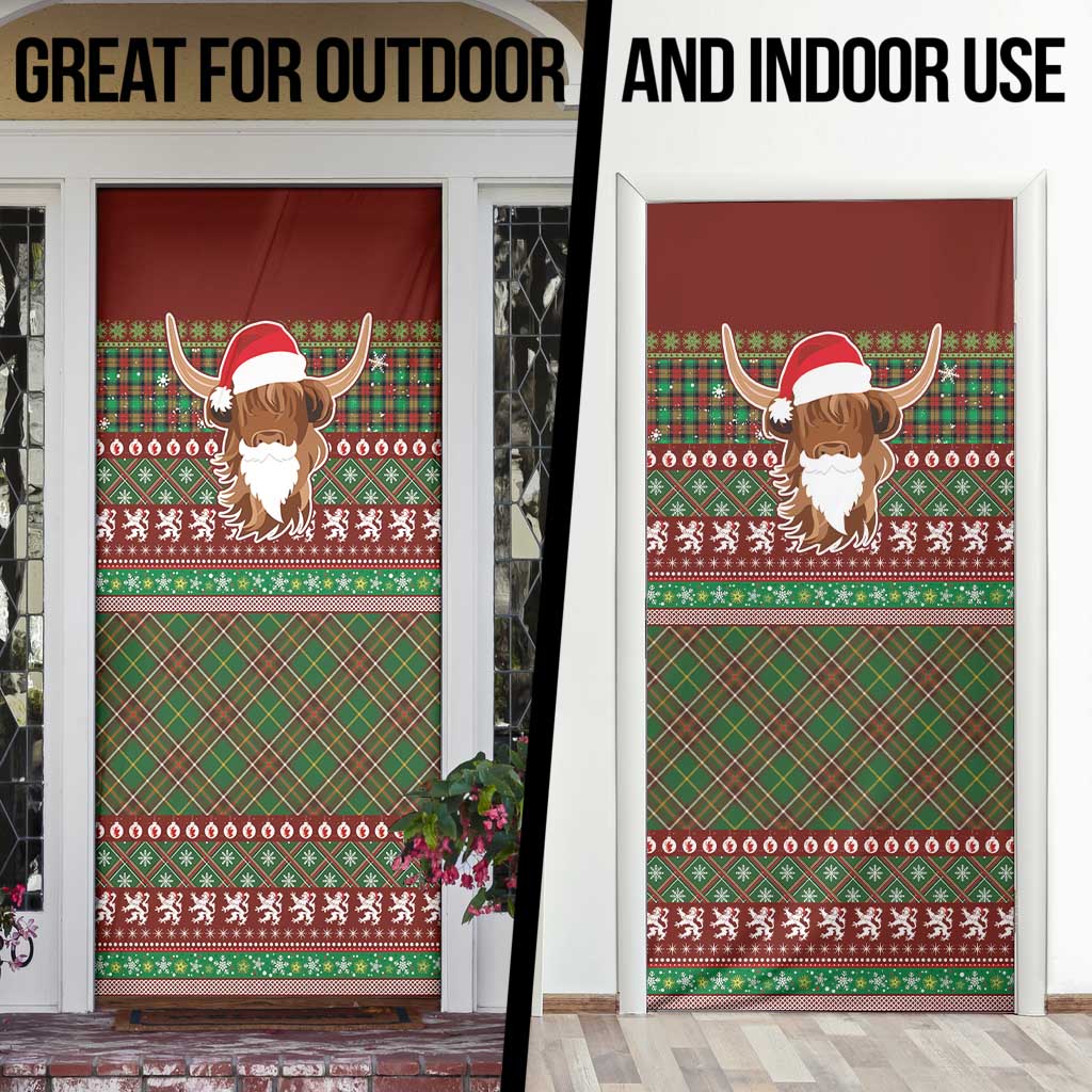 Scottish Christmas Door Cover Highland Cattle-Xmas Tartan Stripes Style Red Color - Wonder Print Shop