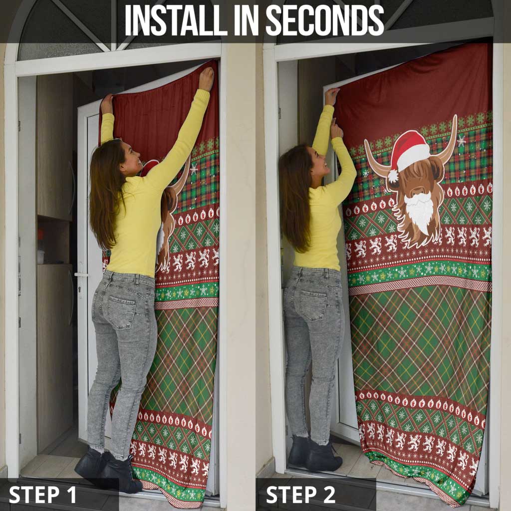 Scottish Christmas Door Cover Highland Cattle-Xmas Tartan Stripes Style Red Color - Wonder Print Shop