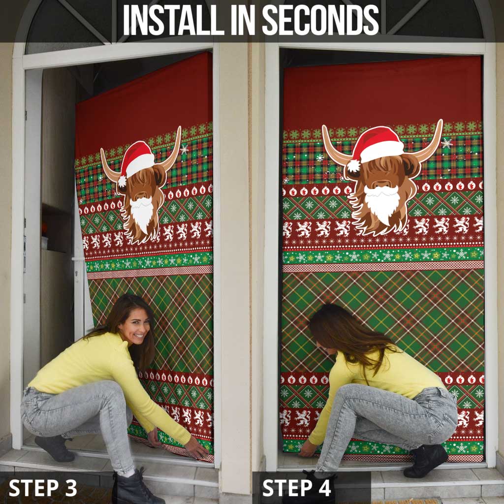 Scottish Christmas Door Cover Highland Cattle-Xmas Tartan Stripes Style Red Color - Wonder Print Shop