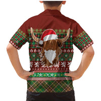 Scottish Christmas Family Matching Mermaid Dress and Hawaiian Shirt Highland Cattle-Xmas Tartan Stripes Style Red Color - Wonder Print Shop