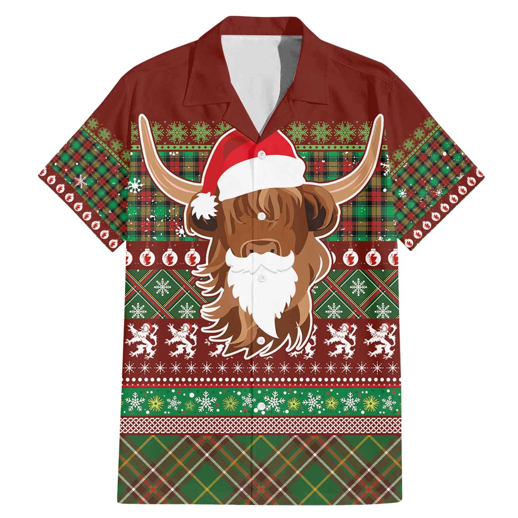Scottish Christmas Family Matching Mermaid Dress and Hawaiian Shirt Highland Cattle-Xmas Tartan Stripes Style Red Color - Wonder Print Shop