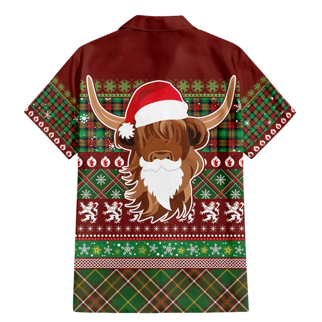 Scottish Christmas Family Matching Mermaid Dress and Hawaiian Shirt Highland Cattle-Xmas Tartan Stripes Style Red Color - Wonder Print Shop