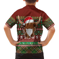 Scottish Christmas Family Matching Off The Shoulder Long Sleeve Dress and Hawaiian Shirt Highland Cattle-Xmas Tartan Stripes Style Red Color - Wonder Print Shop