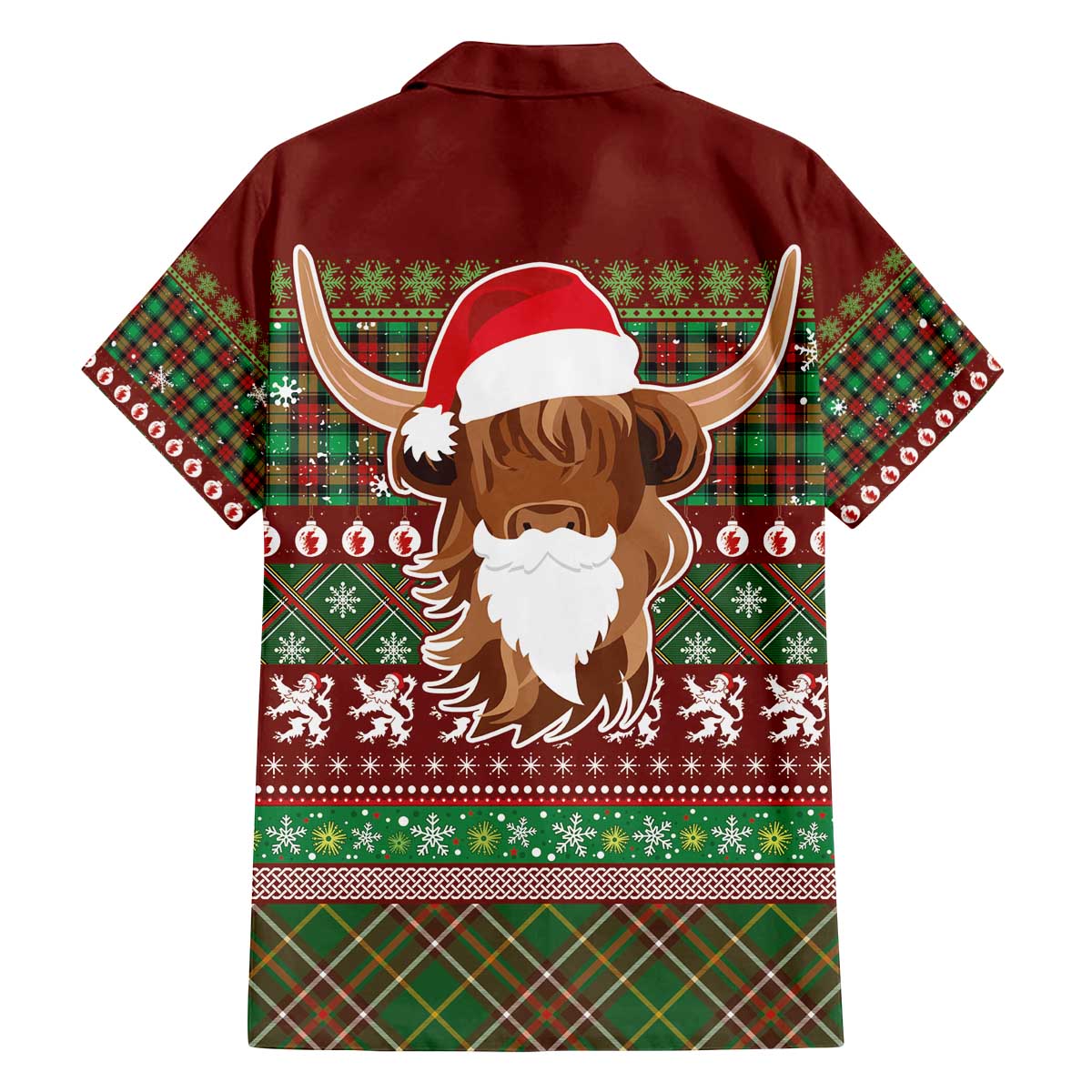 Scottish Christmas Family Matching Off The Shoulder Long Sleeve Dress and Hawaiian Shirt Highland Cattle-Xmas Tartan Stripes Style Red Color - Wonder Print Shop