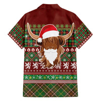 Scottish Christmas Family Matching Off The Shoulder Long Sleeve Dress and Hawaiian Shirt Highland Cattle-Xmas Tartan Stripes Style Red Color - Wonder Print Shop