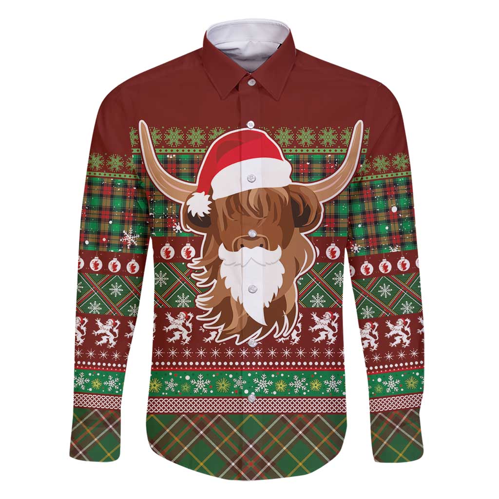 Scottish Christmas Family Matching Off Shoulder Maxi Dress and Hawaiian Shirt Highland Cattle-Xmas Tartan Stripes Style Red Color - Wonder Print Shop