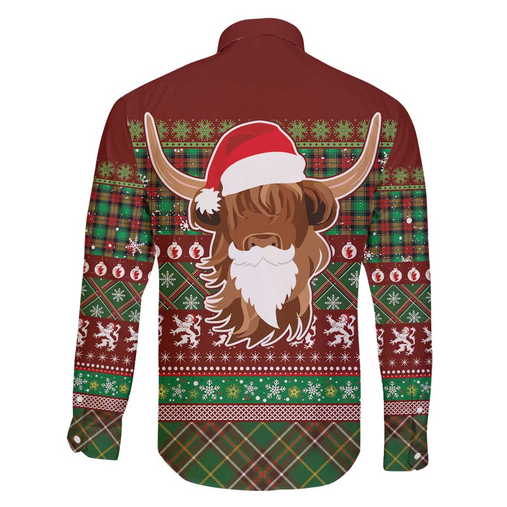 Scottish Christmas Family Matching Off Shoulder Maxi Dress and Hawaiian Shirt Highland Cattle-Xmas Tartan Stripes Style Red Color - Wonder Print Shop